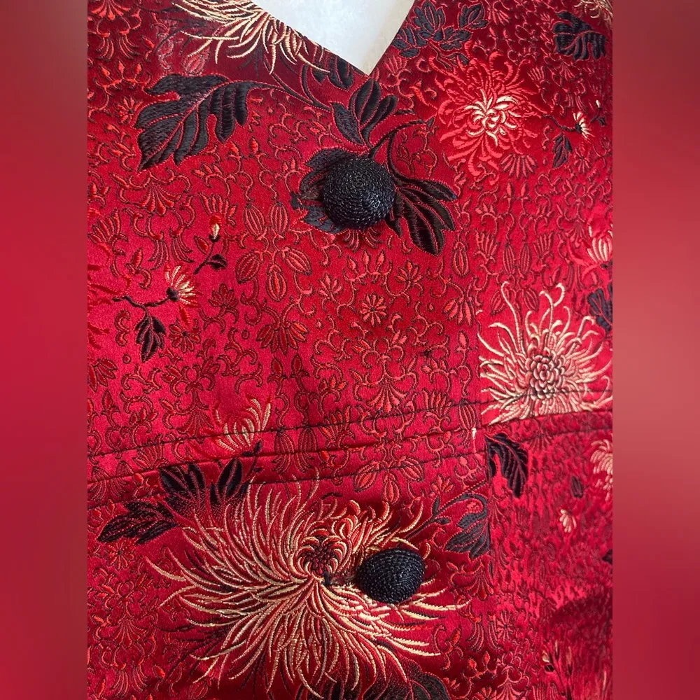 Vintage Howard Wolf Red Black Floral Paisley Button Vest Size 14 Made In USA - Image 2