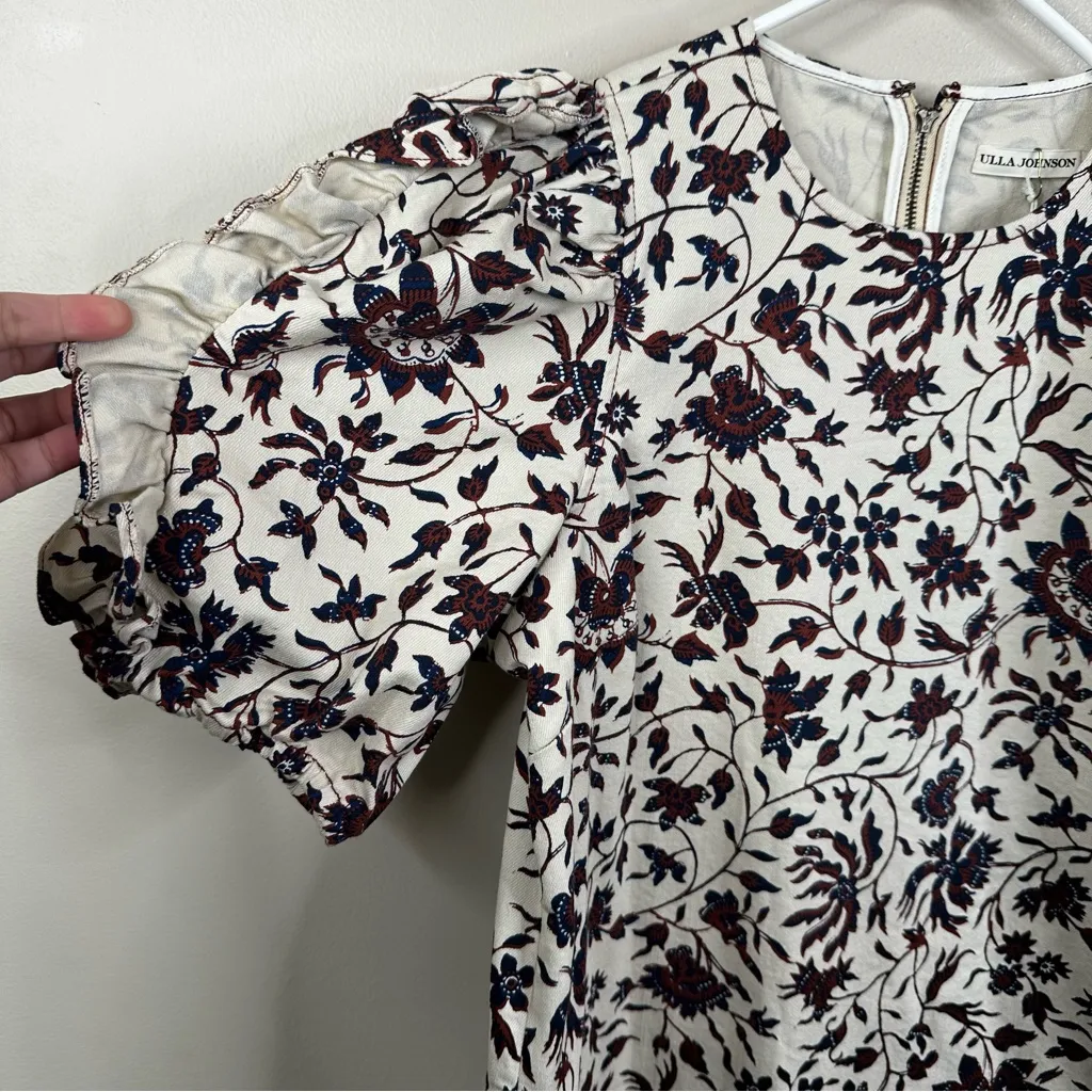 NEW Ulla Johnson Poppy Dress in Vine Womens 4 Vine Floral Ruffle Puff Sleeve - Image 4