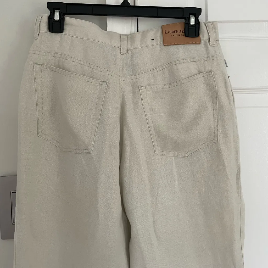 Lauren Ralph Lauren 100% Linen Straight Leg Beige Pants Coastal Beach Summer 8 - Image 6