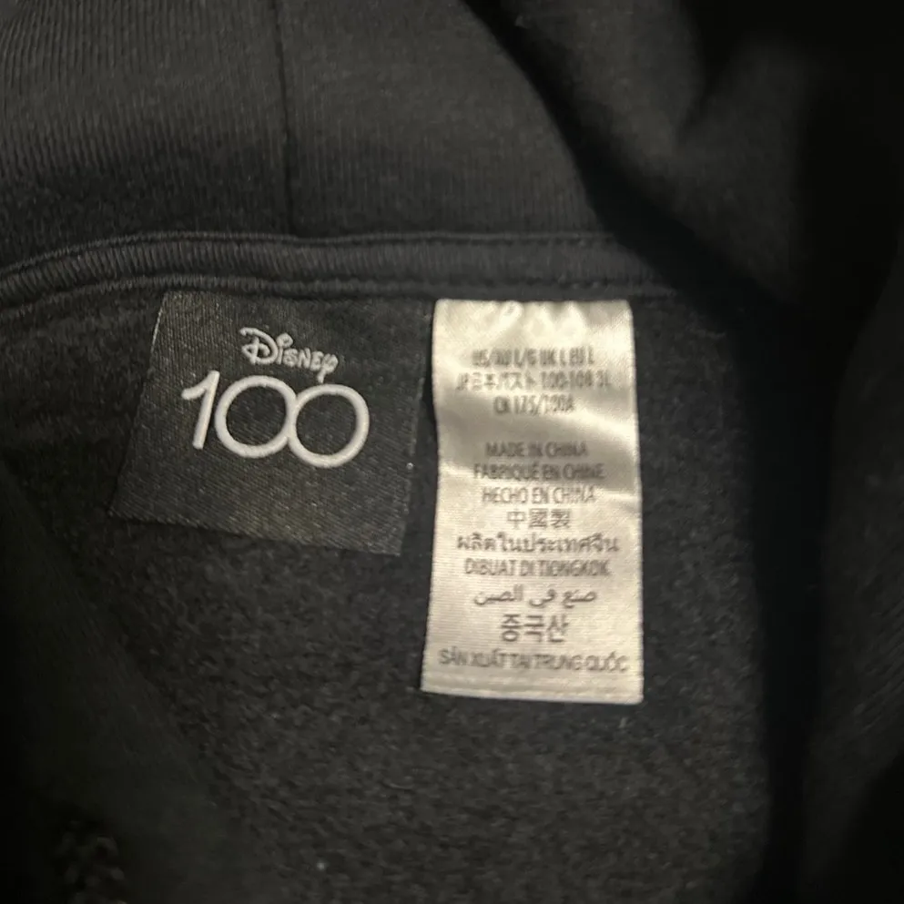Disney 100 Cropped Hoodie Women's Large Black Embroidered Hooded Sweatshirt NWOT - Image 4