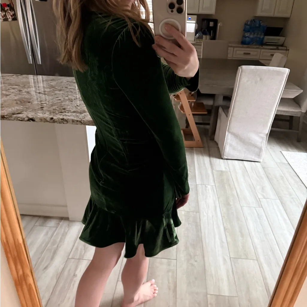 Bardot Green Velvet Long Sleeve Wrap Mini Dress Size M - Image 4