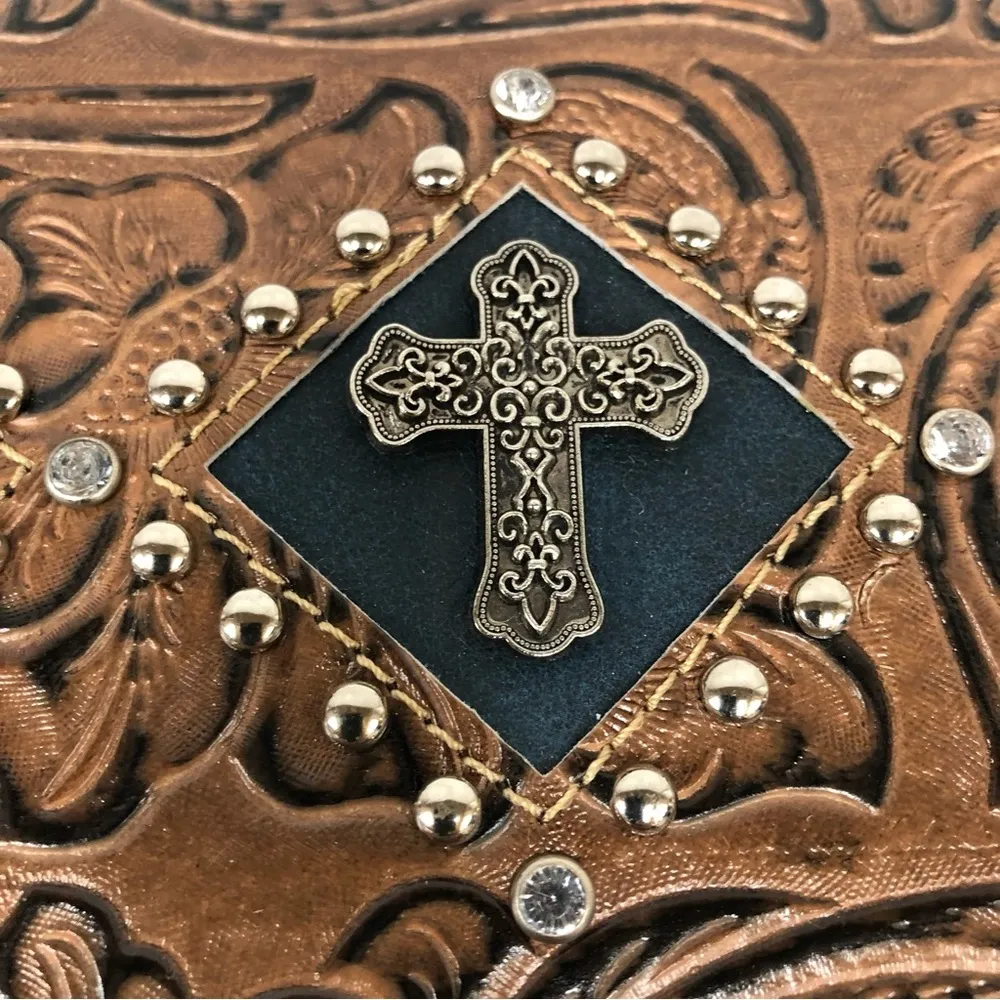 Country road 66 Brown clutch womens purse, rhinestone wallet, western Cross - Image 4