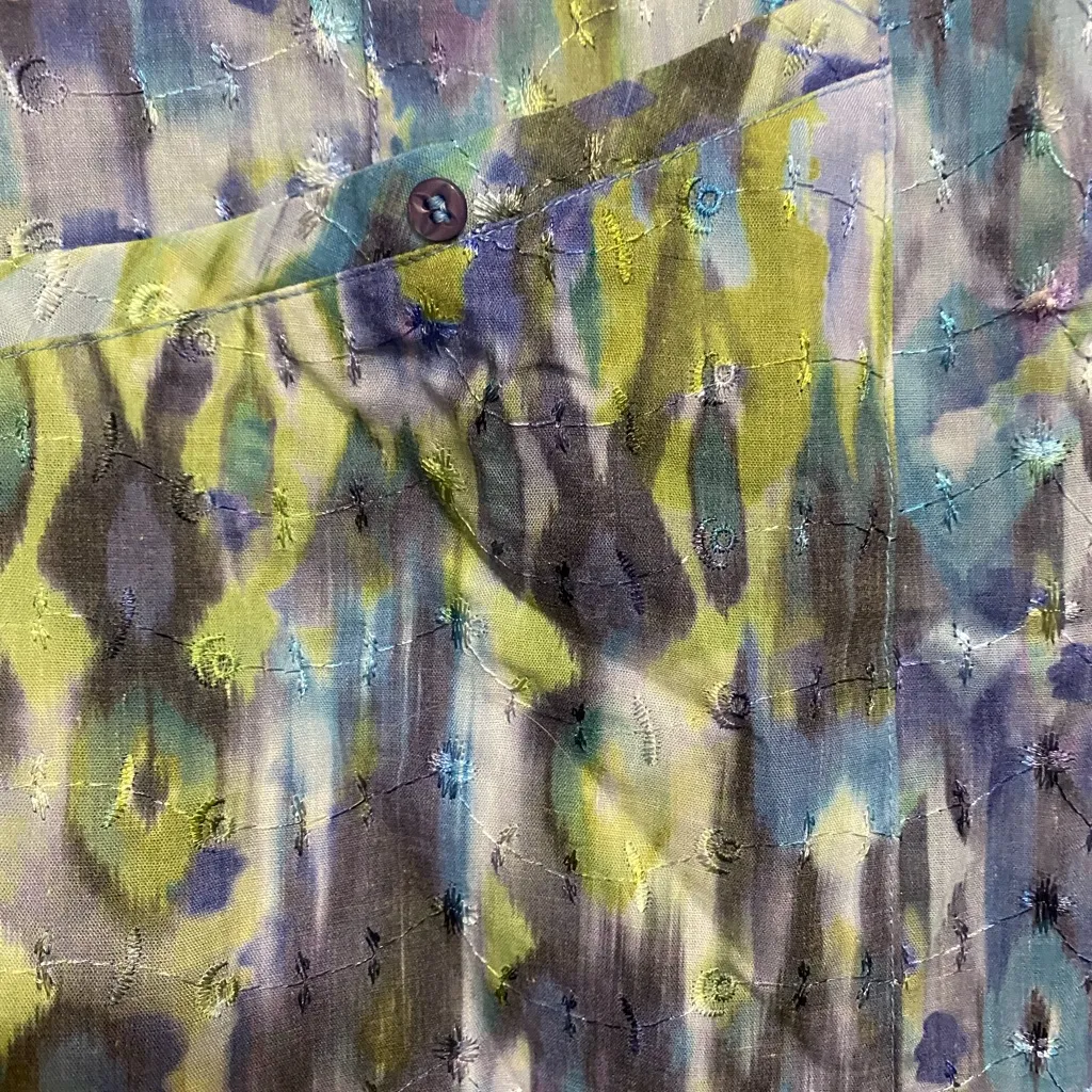 Elan Womens Scrubs Top M Medium Bust 38” Blue Green Purple Print Scrub - Image 4