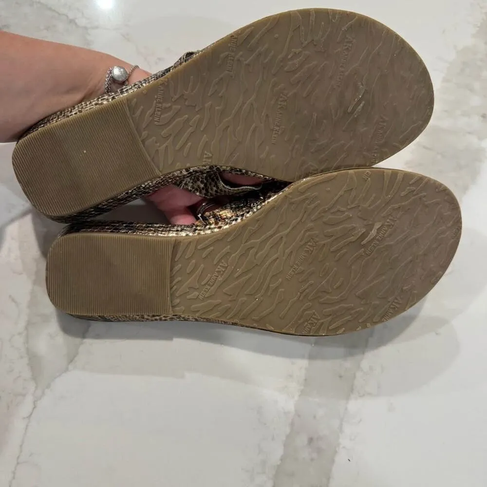 Anne Klein Gold Thong Sandals Womens 8M Embellished Snakeskin Straps Metallic - Image 9