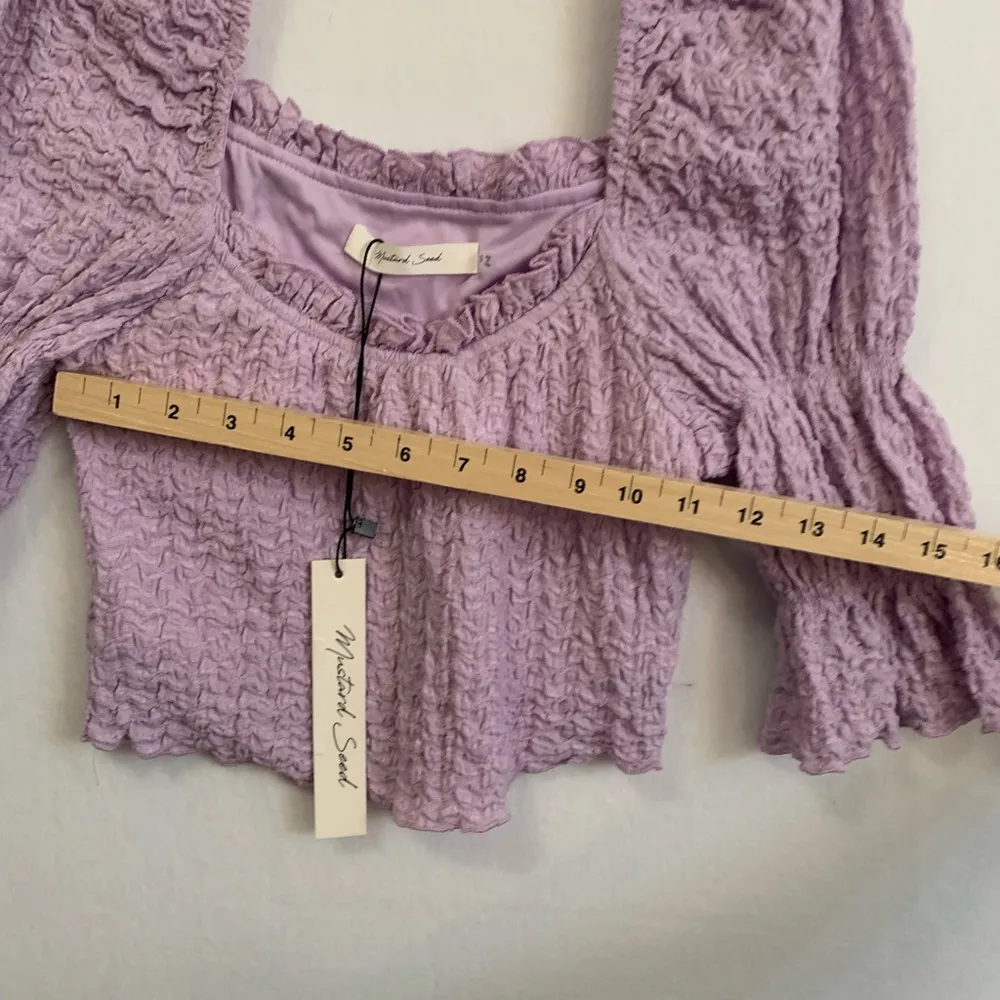 MUSTARD SEED Crinkle
Texture Puff Sleeve Crop Top Lavender Ladies Sz Small NWT - Image 8