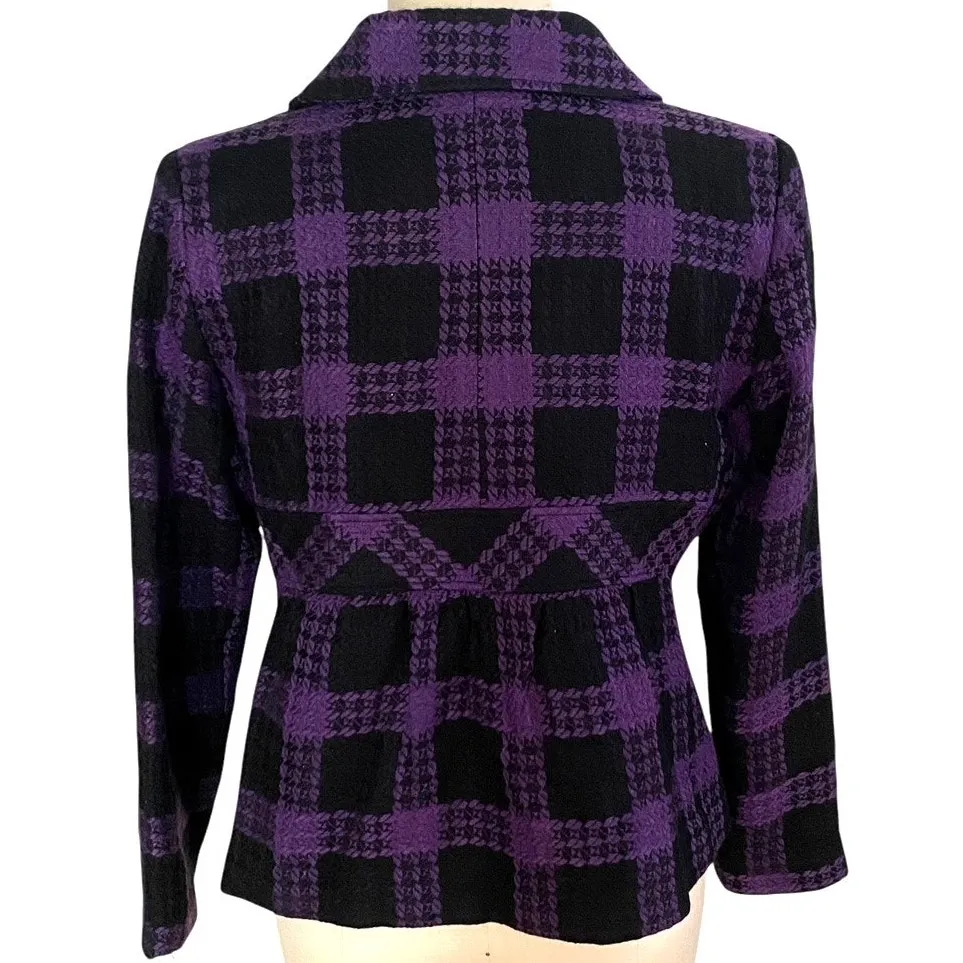BRIGGS Purple & Black Plaid Peacoat Knit Tweed Blazer Lined Jacket ~ Women's 14P - Image 3