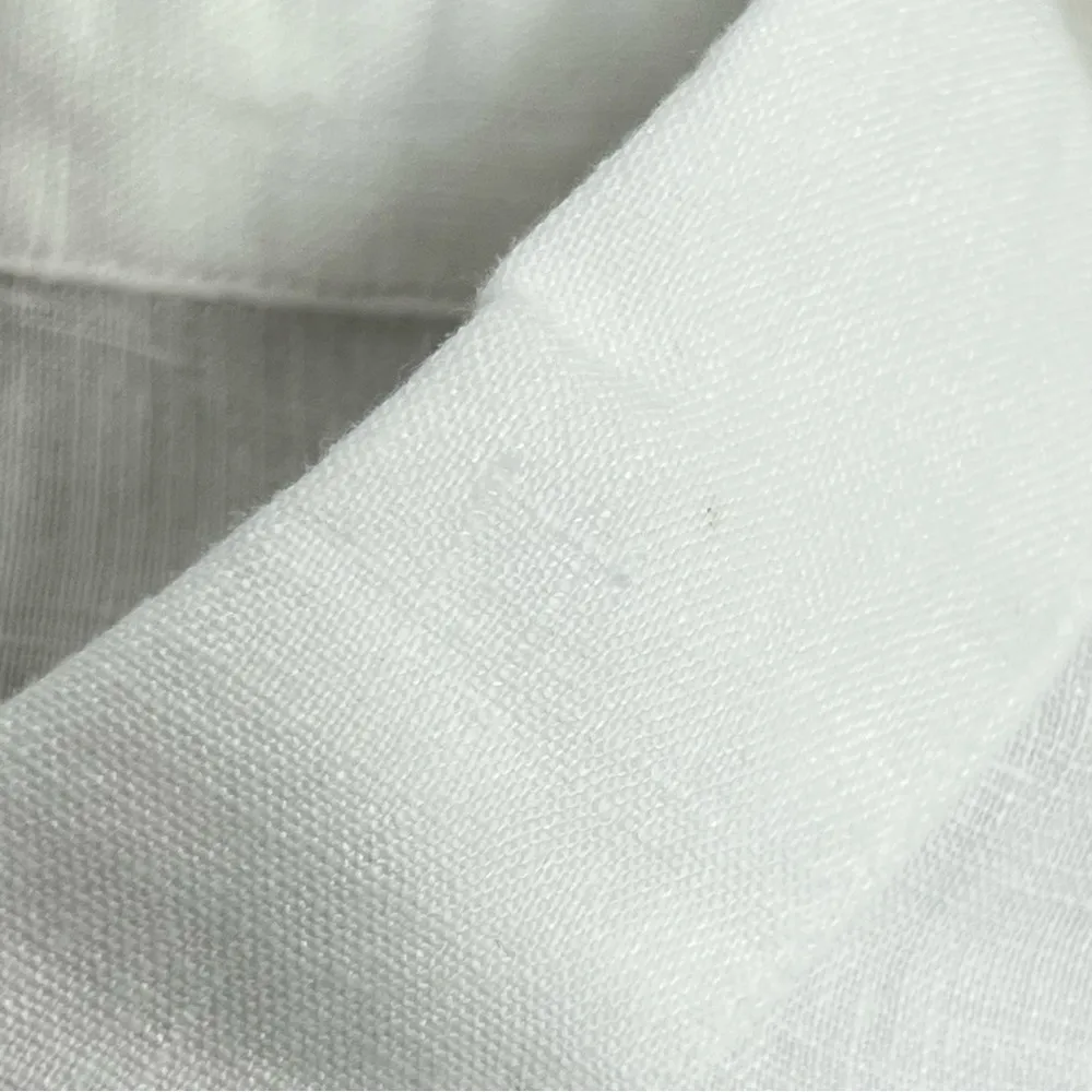 J.Jill Love Linen Womens L collared Blouse top popover Roll Up Sleeves w/pockets - Image 14