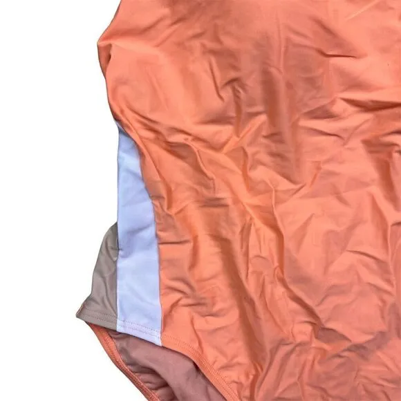 NWT J.‎ Crew Women's Active Colorblock One-Piece Swimsuit Size 22 Orange Coral - Image 3