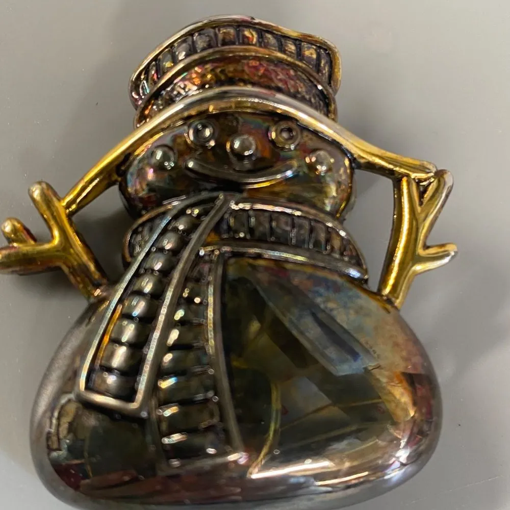 Snowman Brooch Pendant Best Silver Gold Tone Metal Christmas Holiday Winter - Image 6