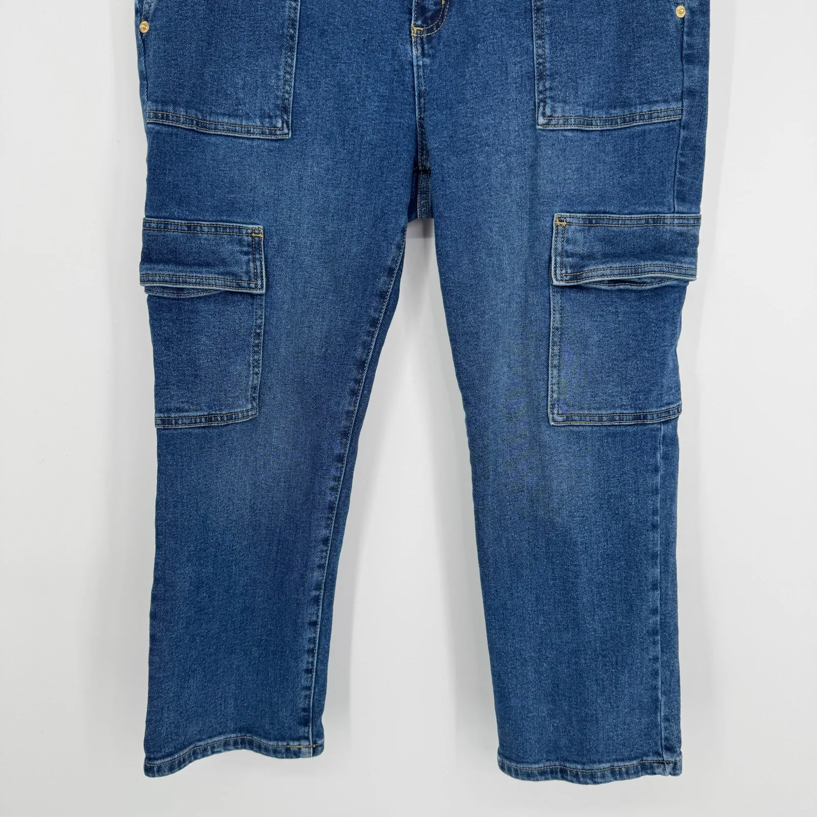 Michael Kors Cargo Jeans Women Size 14 Petite Blue Utility Pocket Denim Pants - Image 4