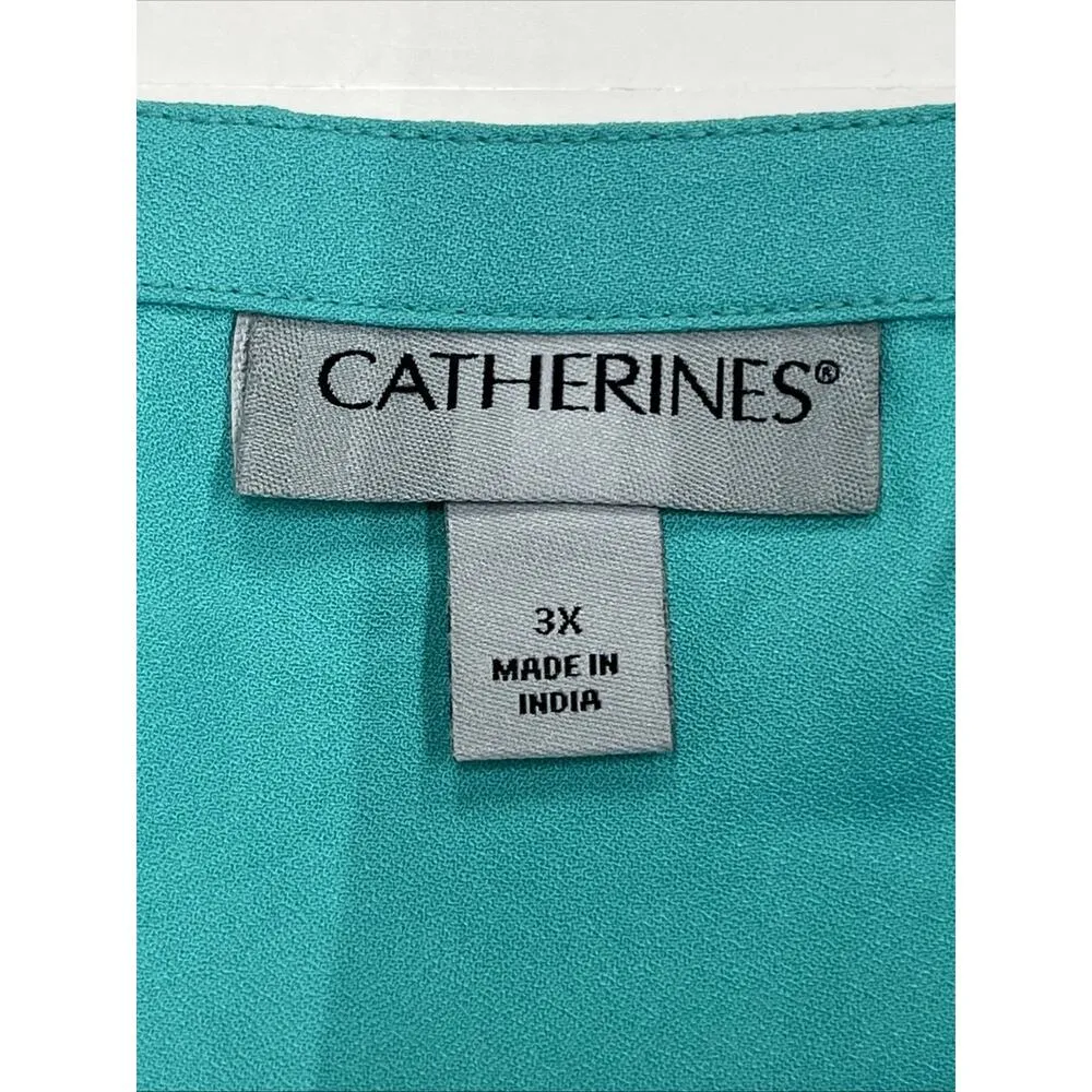 Catherines Button Up Tunic Top Women Size 3X Green SharkBite Hem Flowy - Image 5