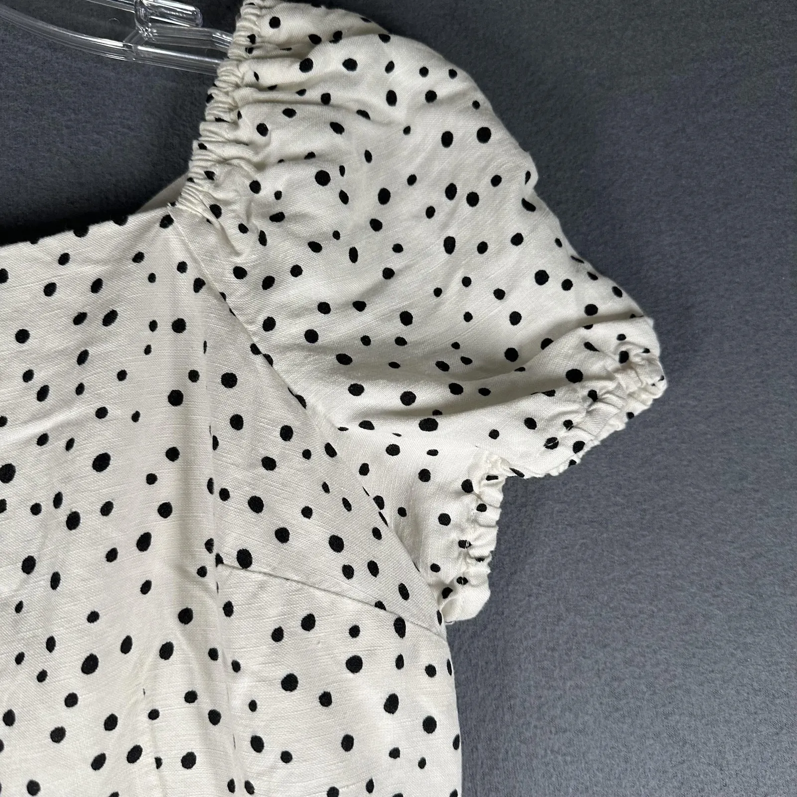 LOFT Dress Womens 6P Petite White Polka Dot Puff Sleeve Fit Flare Mini Lined - Image 3
