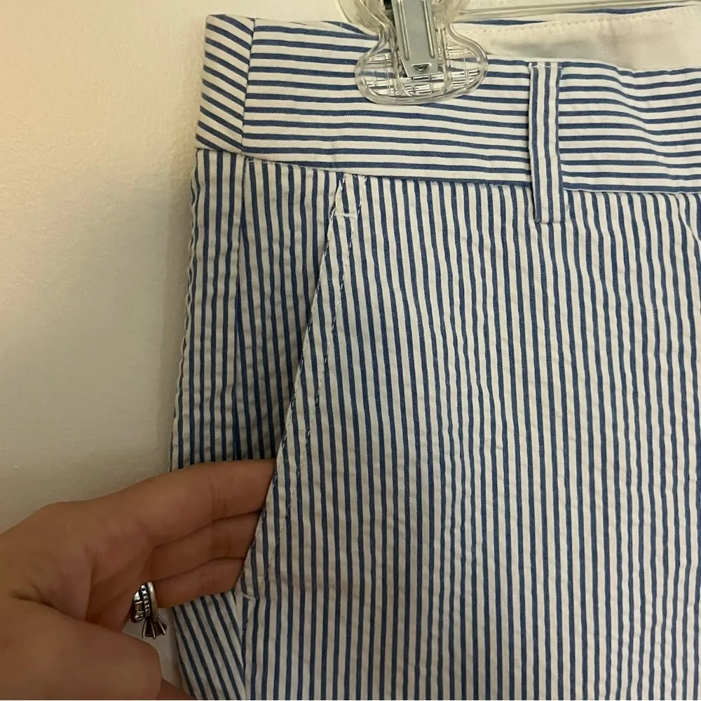 J. Crew blue and white seersucker cropped ankle pants cotton blend size 8 - Image 3