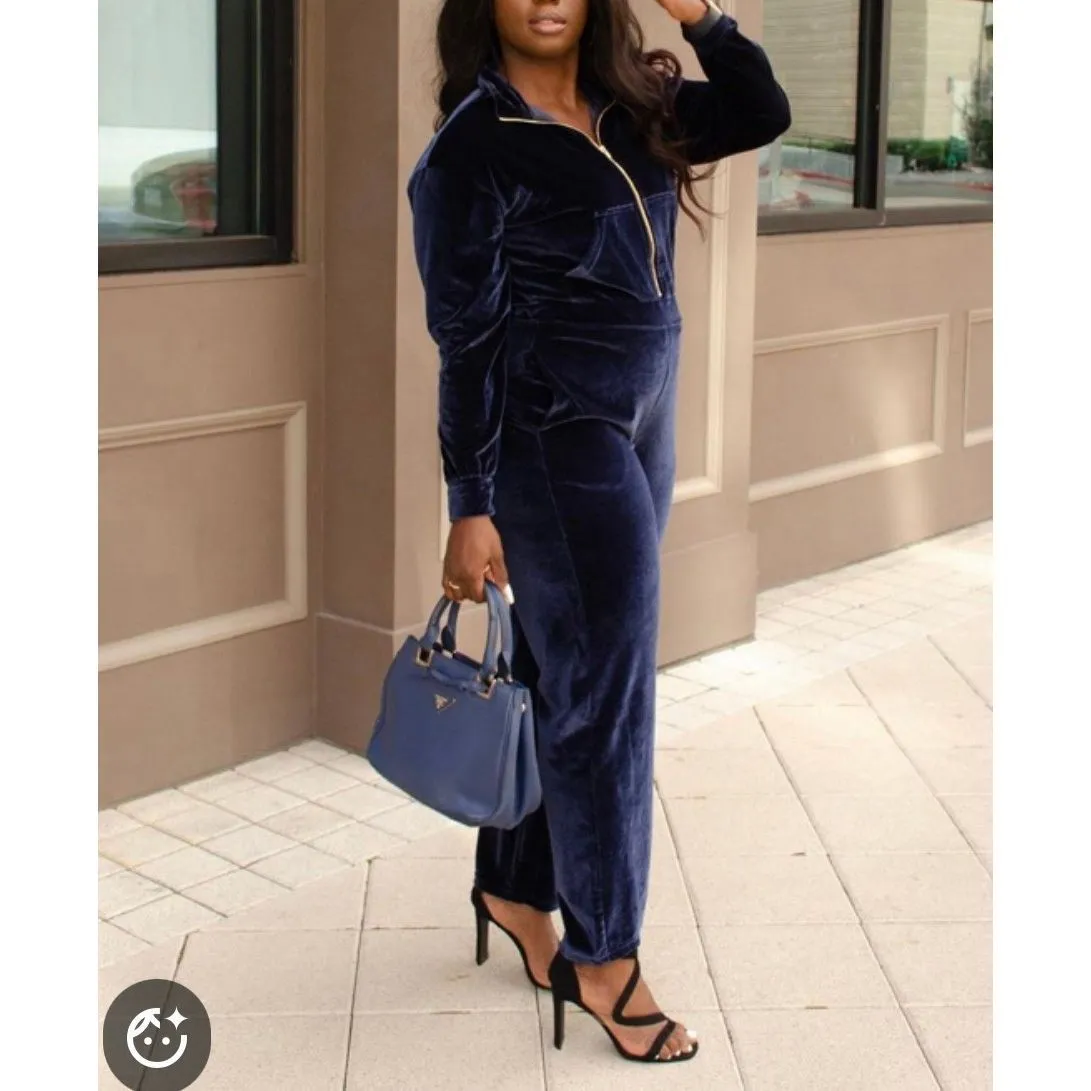 Fabletics blue velvet straight leg jumpsuit size xxl - Image 2