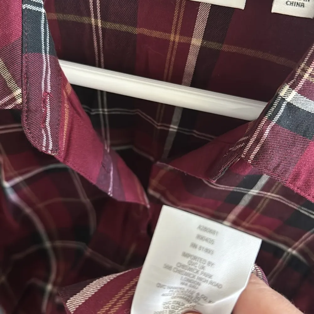 Denim and Co Burgundy Long Sleeve Plaid Button Up High Thigh Slit Tunic Womens S - Image 10