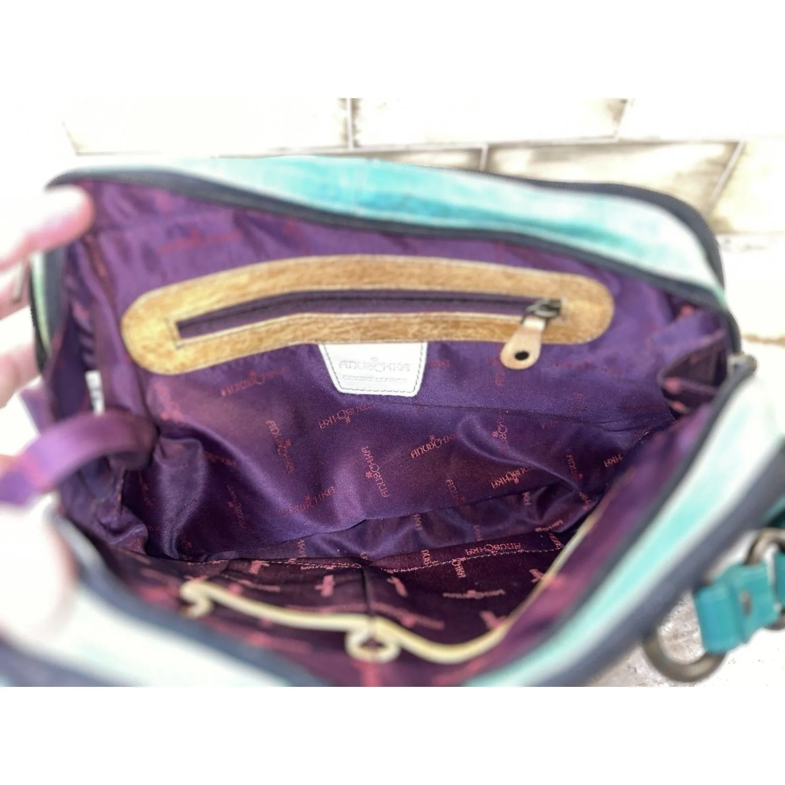 Anuschka Hand Painted Art Leather Tiger Leopard  Hibiscus Satchel Purse W/Coin - Image 11