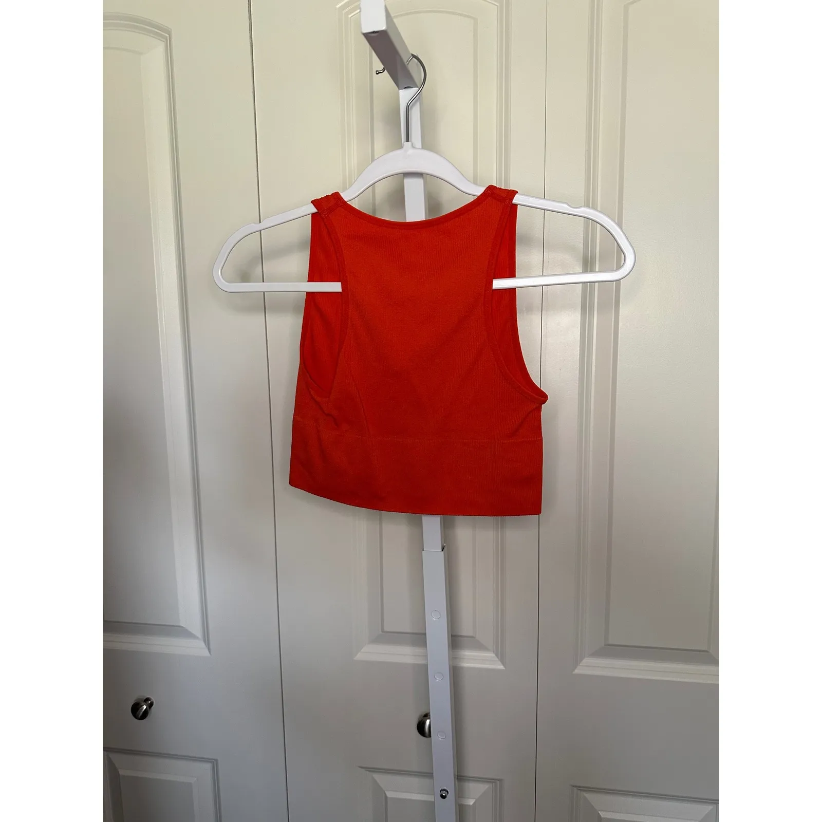 Red Cropped Tank Top Sleeveless Ribbed V Neck‎ Casual Basic Women's - Image 3