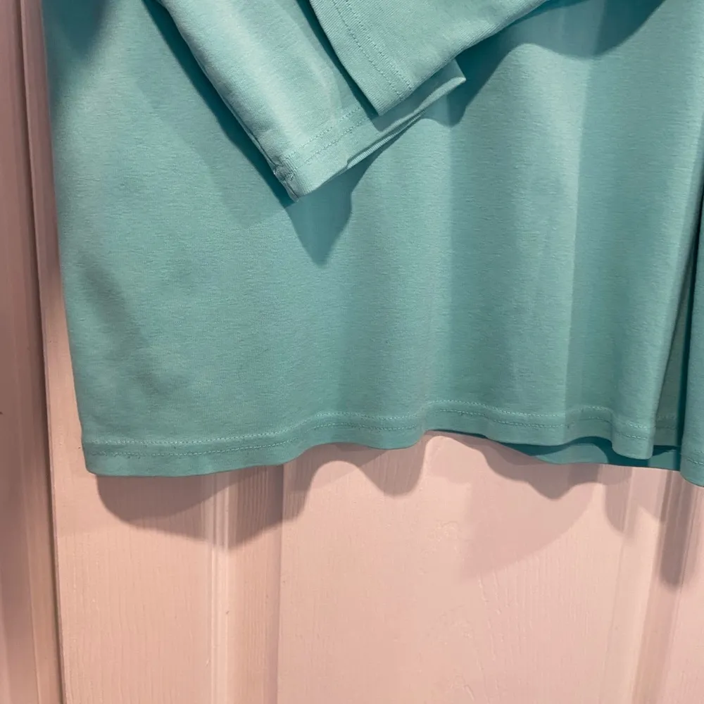 Karen Scott Size LP Aquamarine 3/4 Sleeve Henley Top Cotton Stretch Silver - Image 3