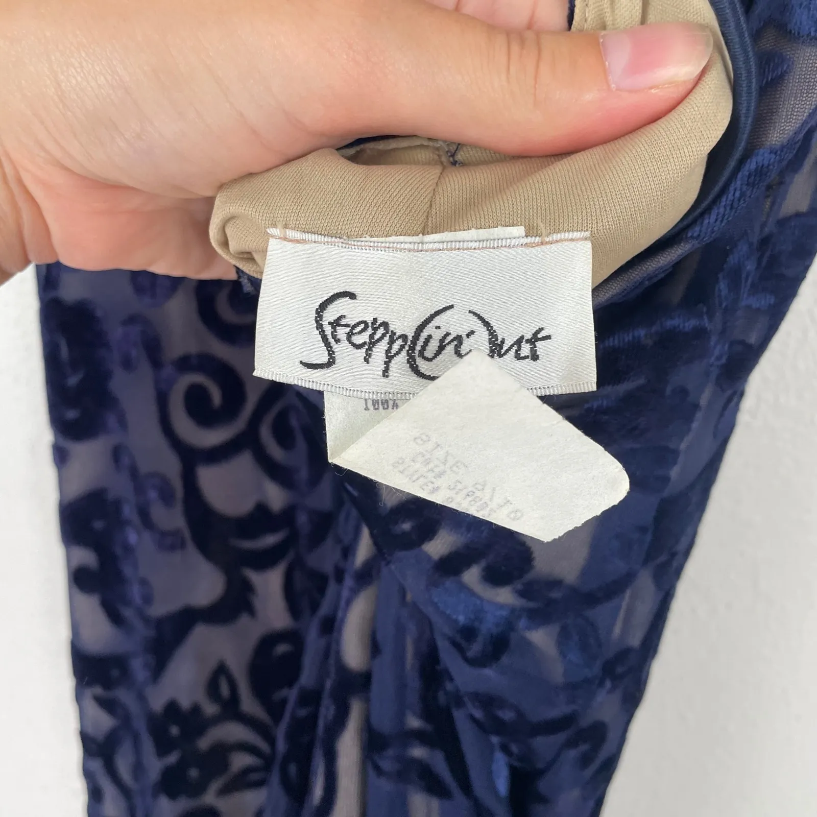 VTG Y2K Steppin' Out Navy Blue Velvet Floral Maxi Dress Gown 9/10‎ Whimsigoth - Image 7