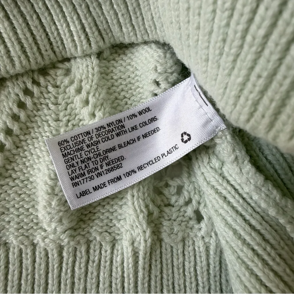 Sandy Liang Target Green Open Knit Peter Pan Collar Sweater Embroidered Size M - Image 6