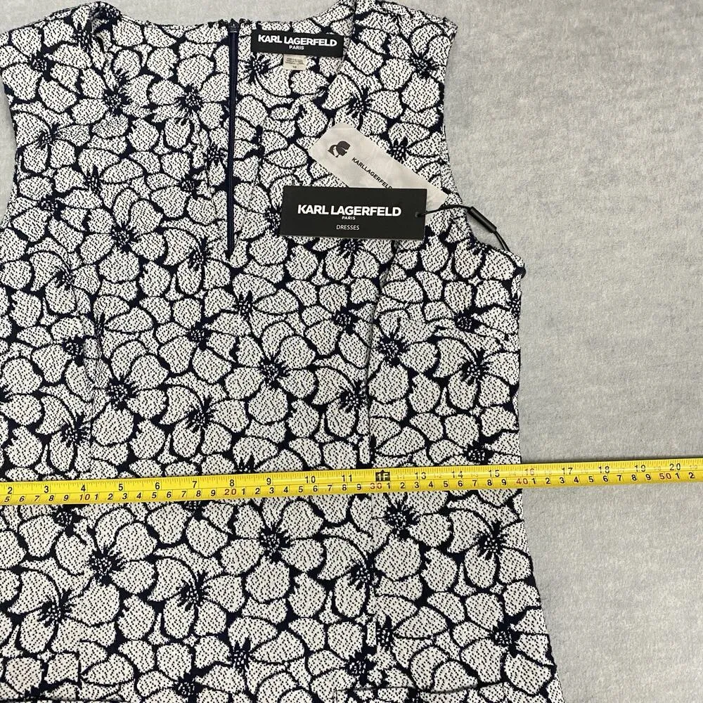 Karl Lagerfeld Women's 10 Sleeveless Navy Floral Sheath Romantic Dinner Dress - Image 8