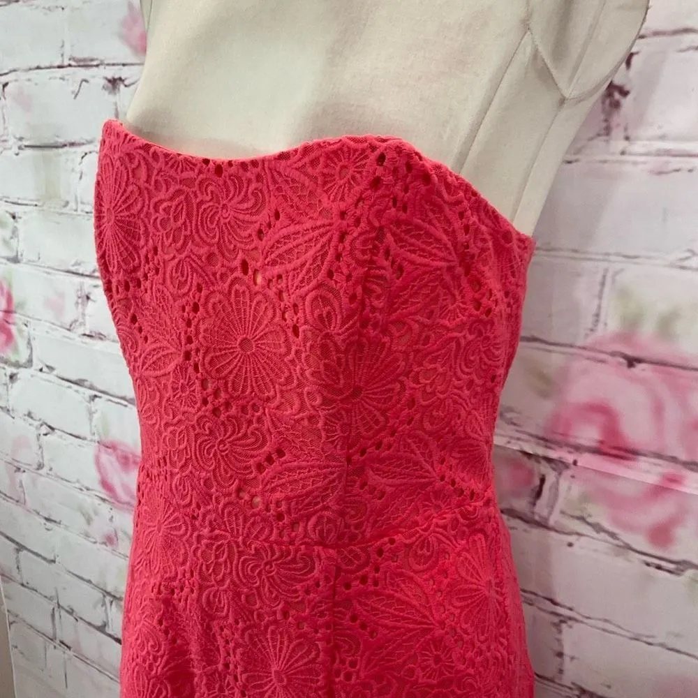 Lilly Pulitzer Women's Strapless Vicki Island Lace Dress In Coral Size 8 - Image 5