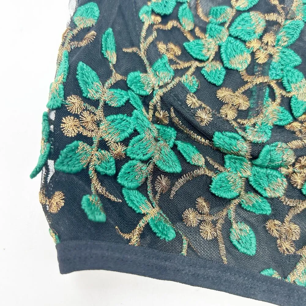 Womens Fairycore Coquette Floral Vine Embroidered Cami Cropped Corset Top Size L Green Size L - Image 5