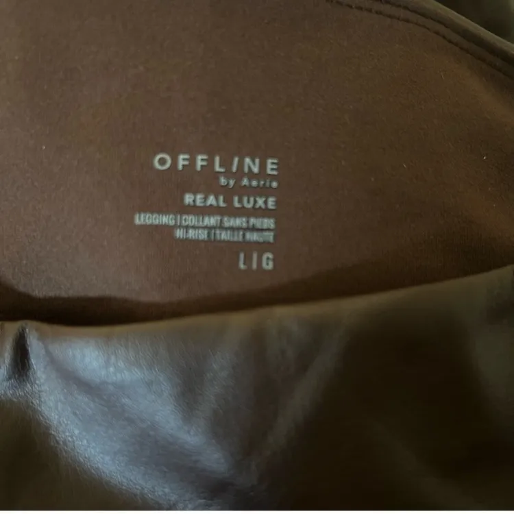Offline by Aerie real luxe caramel brown faux leather leggings womens size large - Image 2