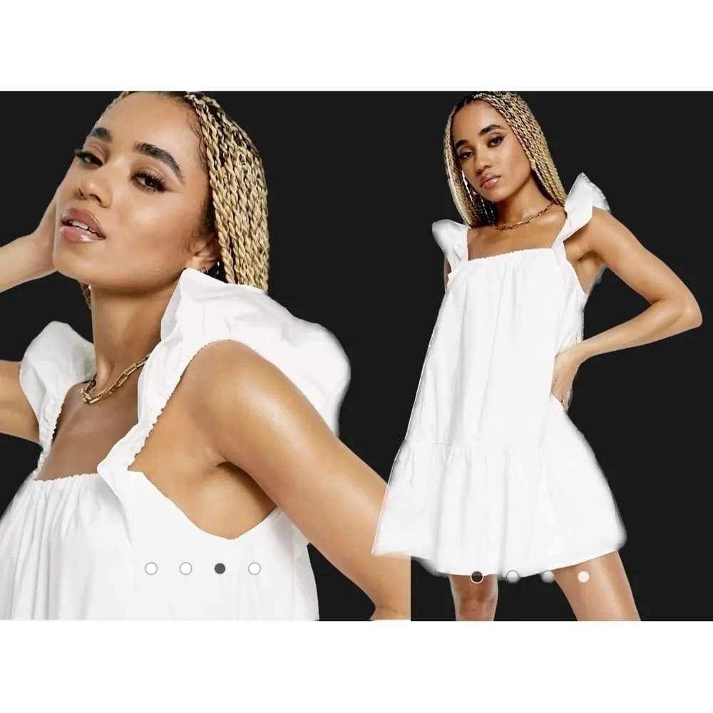 Missguided White Ruffle Sleeve Smock Parachute Mini Dress Size 14 XL - Image 2