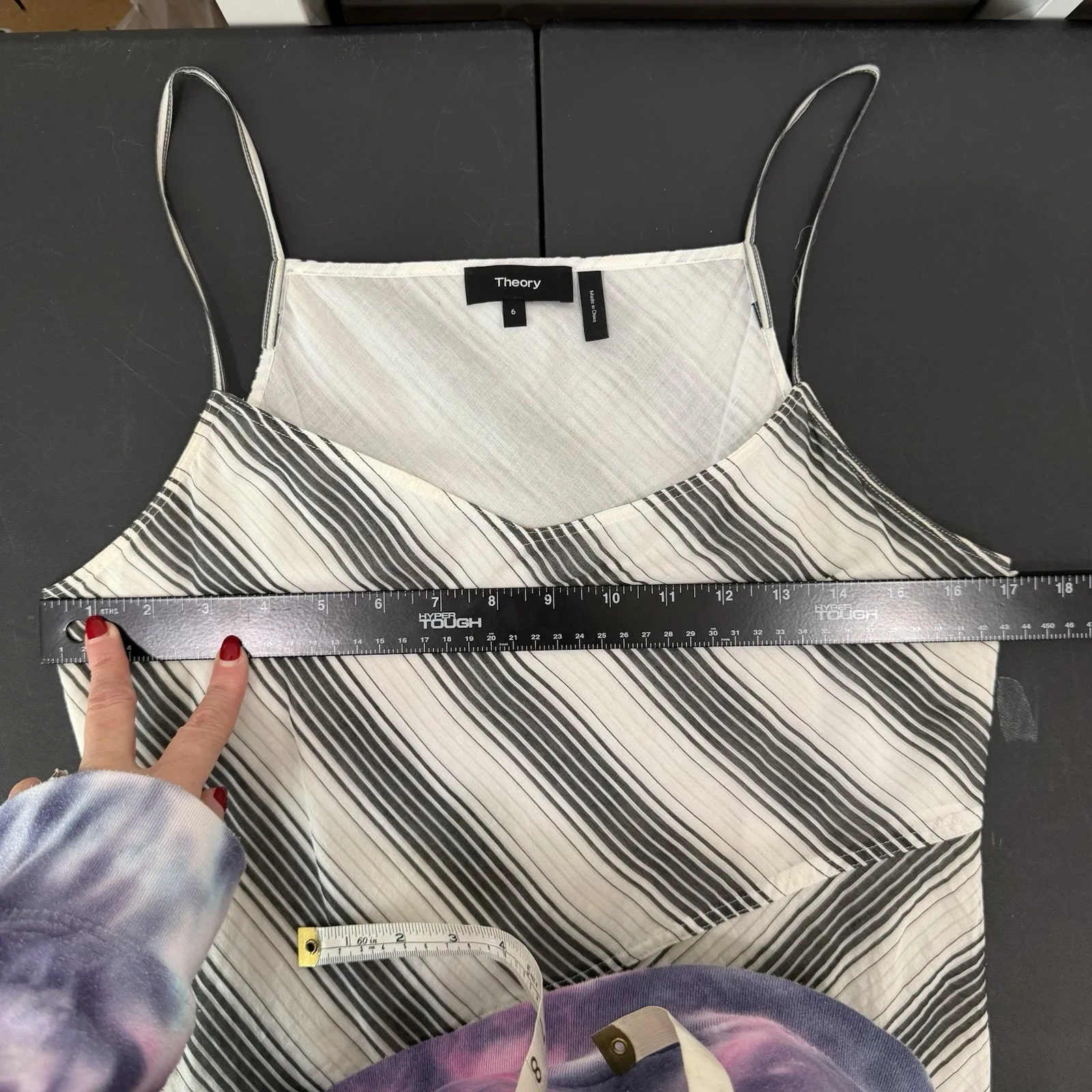 THEORY Sz 6 Dress Summer Athens Asymmetrical Spaghetti Strap Striped Ivory Black - Image 14