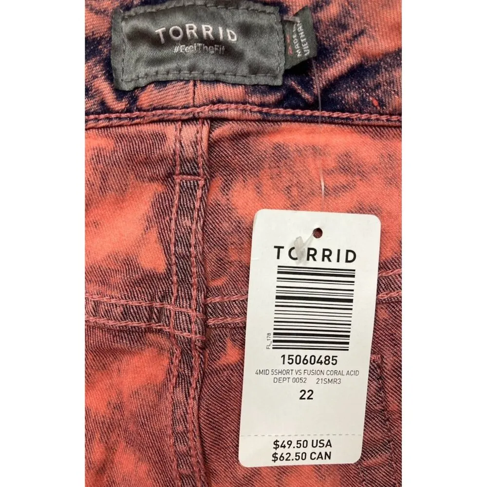 *New Torrid Shorts Womens Plus 22 Fusion Coral Acid Cut Off Denim Festival Girly - Image 6