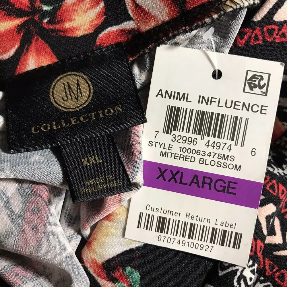 JM Collection XX-Large Midi Skirt Floral Geometric Asymmetrical Stretch Pull-On - Image 5