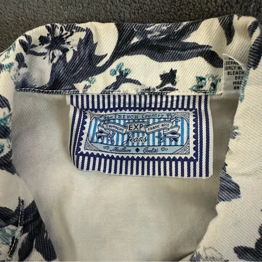 French Country Vintage Floral Trucker Denim Jacket 90s Size Medium - Image 2