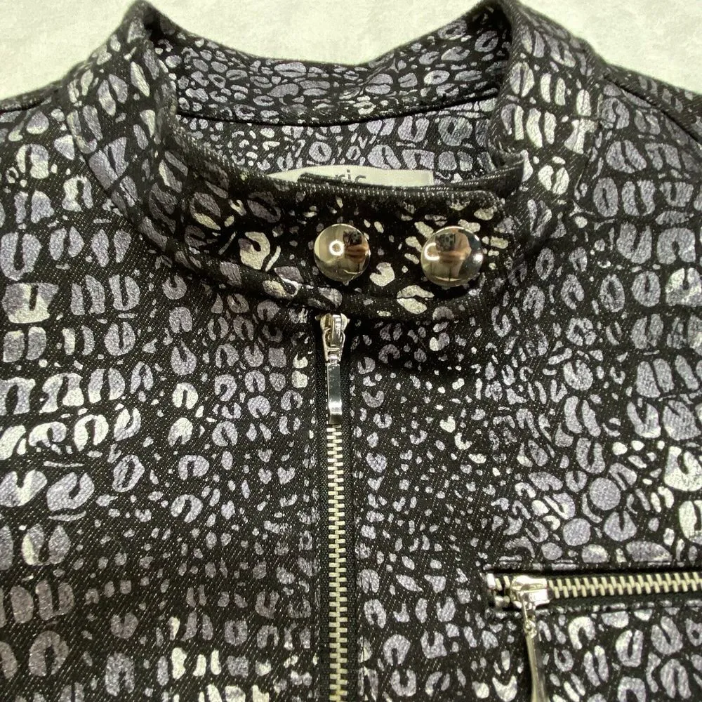 Erie Metallic Croc Print Moto Jacket Full Zip‎ Silver Black Women's 4 - Image 4
