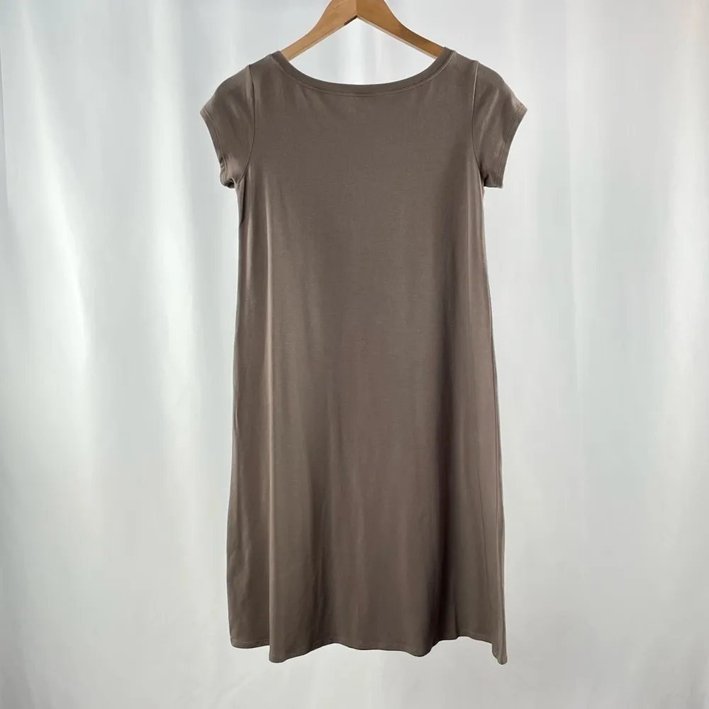 Eileen Fisher Organic Cotton Short Sleeve T Shirt Dress in‎ Light Brown Size XS - Image 6