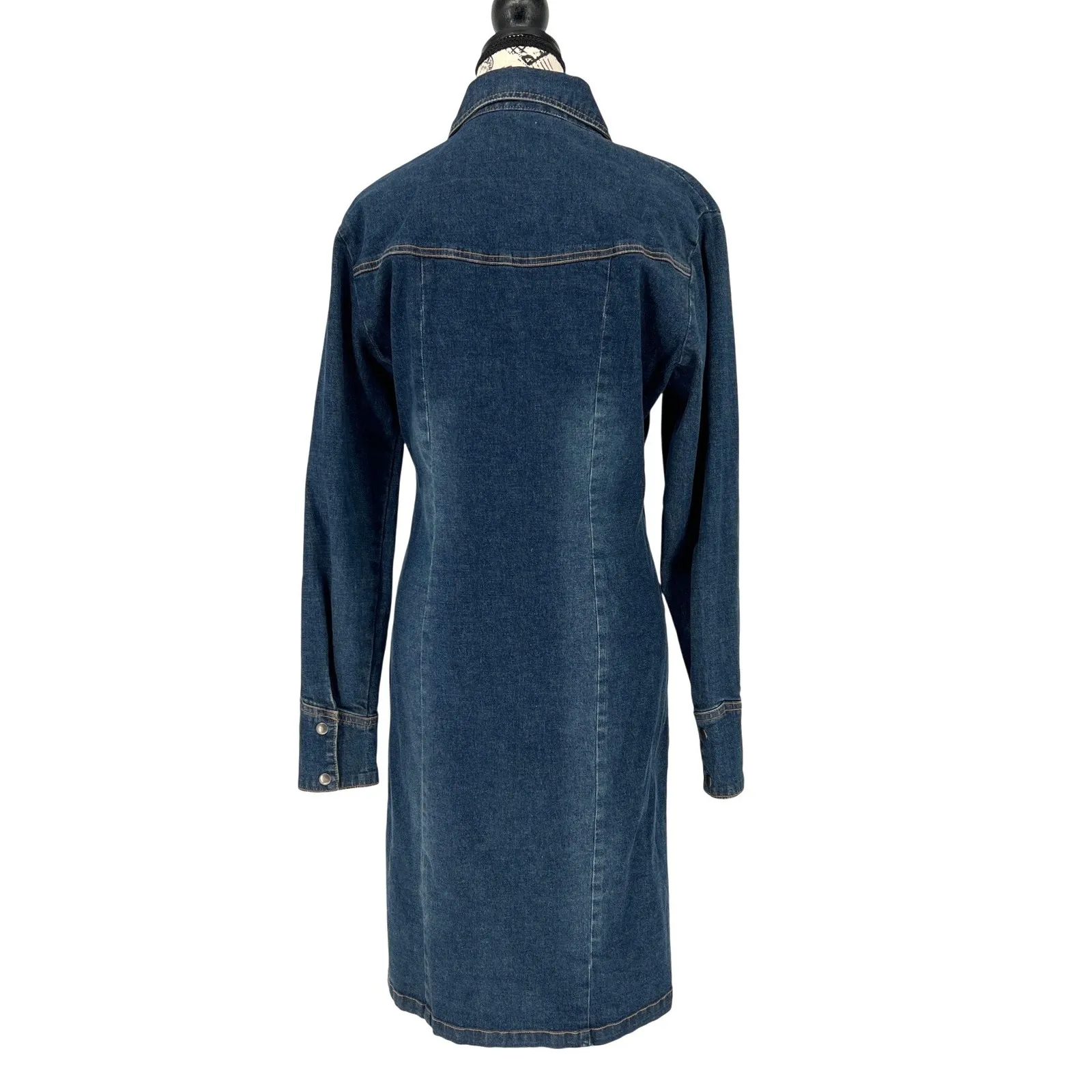 Tristan & Iseut Denim Button Down Shirt Dress Small Cowgirl Western Cottage EUC Blue - Image 3