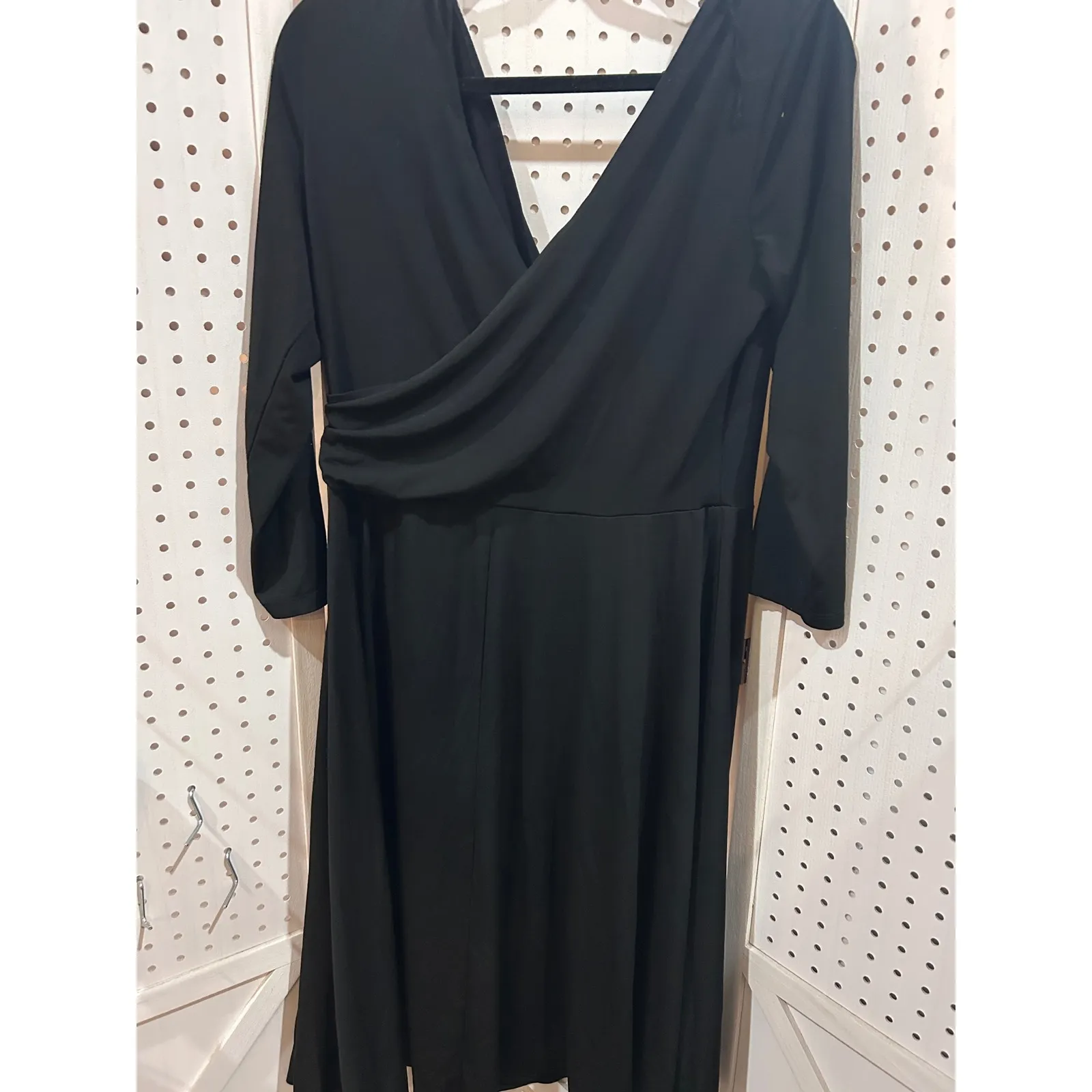 NEW YORK & COMPANY Black Wrap Dress Ruched Side 3/4 to long Sleeve XL - Image 7