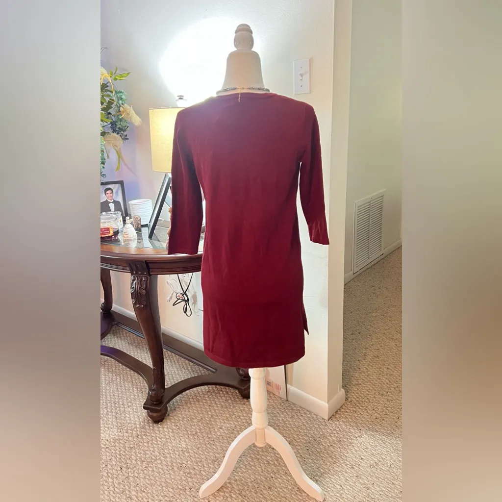 Forever 21 Burgundy Knit Shift Dress | 3/4 Sleeve | Size Small - Image 5