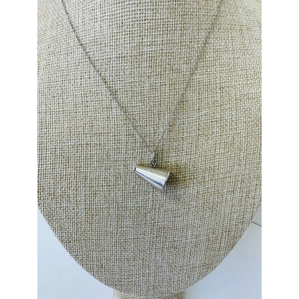 Sterling Silver Cheerleader Megaphone Charm Pendant Vintage 3/4" Dana Engraved - Image 10