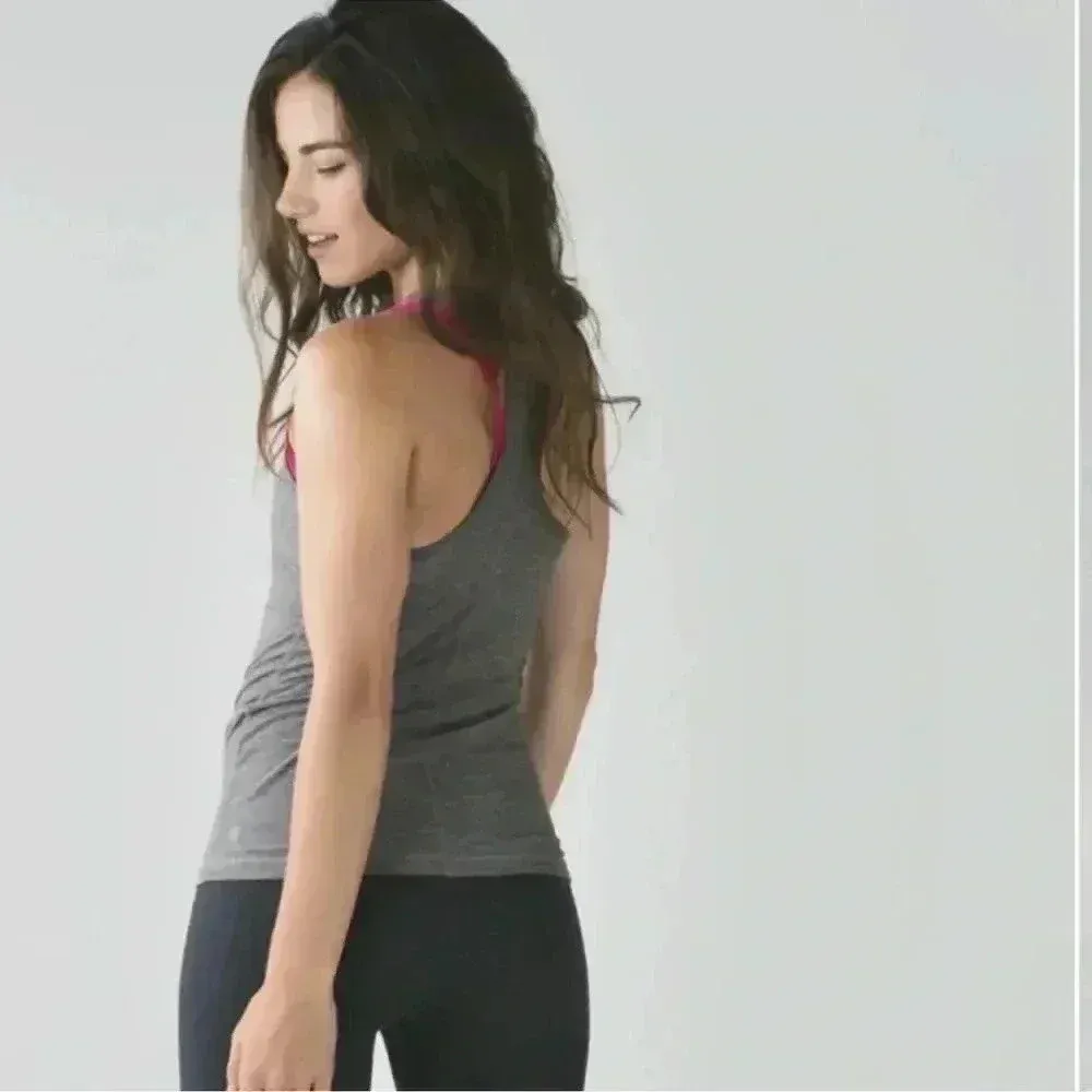 Lululemon Inspiration Tank II Heathered Slate/Jeweled Magenta Size 6 - Image 3