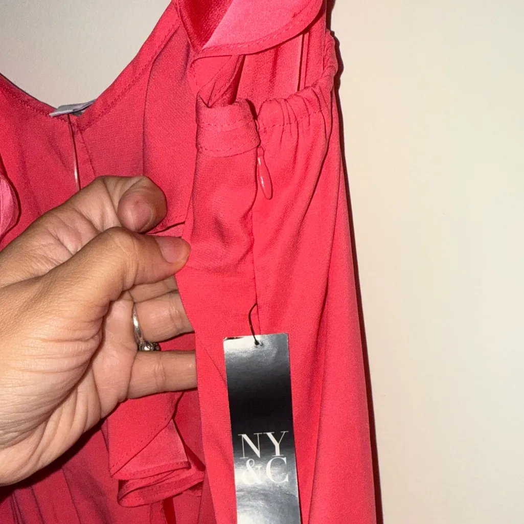 New York & Company Vibrant Pink Ruffle Jumpsuit Size L - Image 5