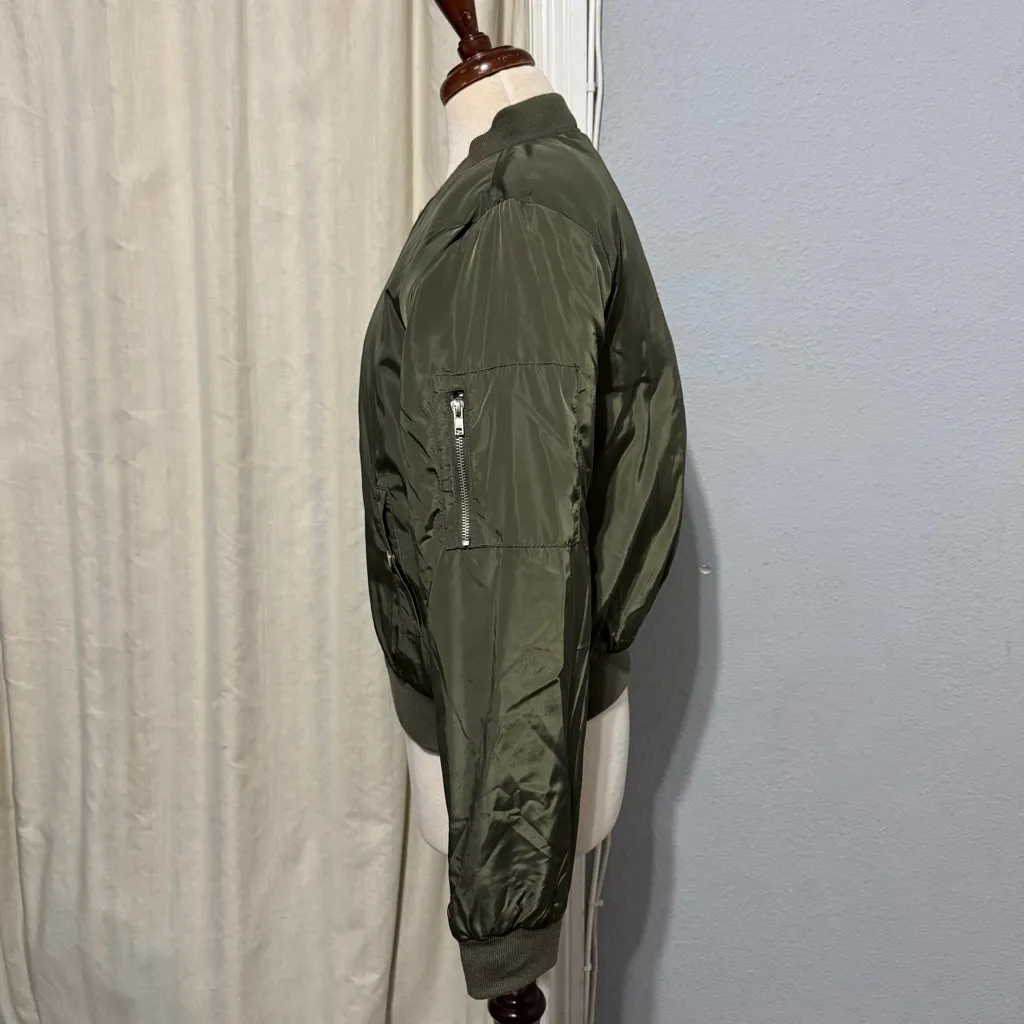 Ambiance Outerwear Woman Army Green Puffer Zip Up Jacket Size Large Pocket - Image 5