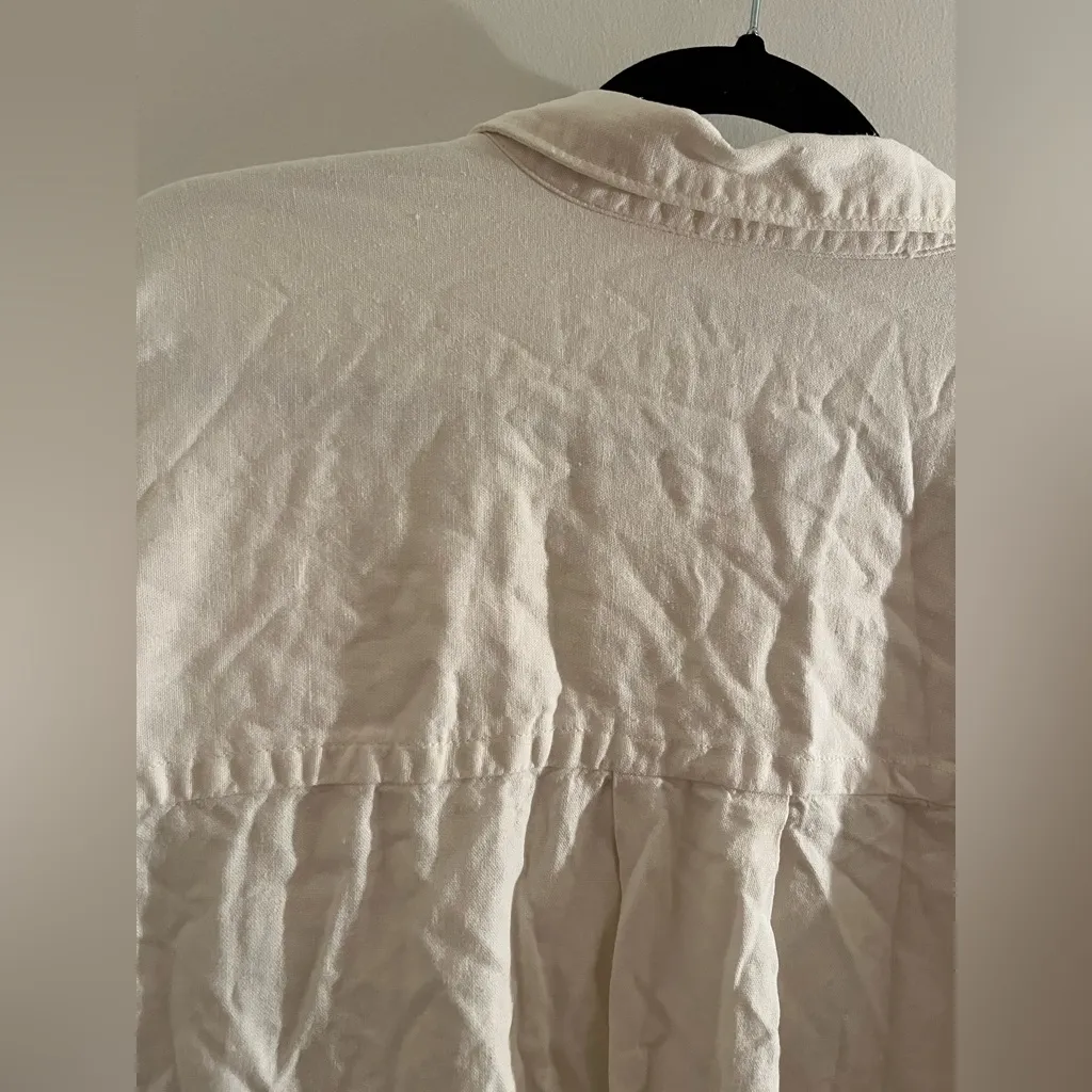 Free Assembly Linen Blend Button Down Shirt with Short Sleeves White Size XL - Image 8