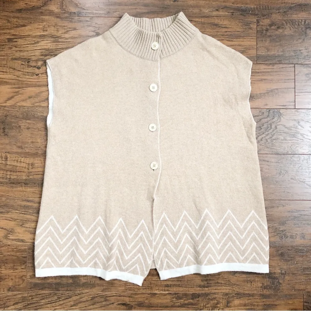 Note di Anita • cashmere knit sweater cape poncho button front beige chevron Tan Size L - Image 2