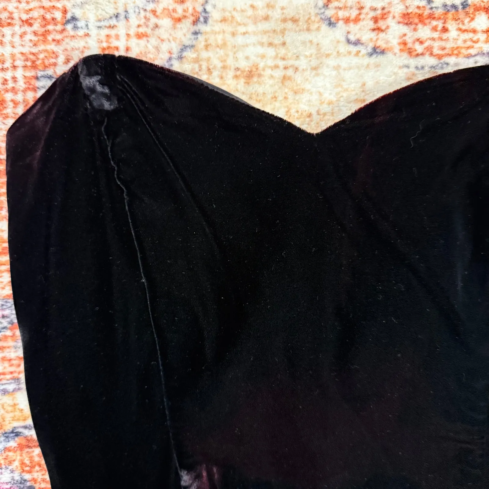 Vintage Jolie Madame Black Velvet Strapless Dress Lace Ruffle Formal HOCO Prom Size 6 - Image 4