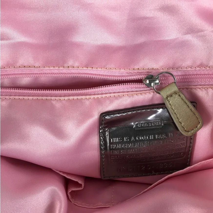 COACH Poppy Metallic Signature Logo Glam Tote Silver/Khaki Office Travel Classic - Image 10