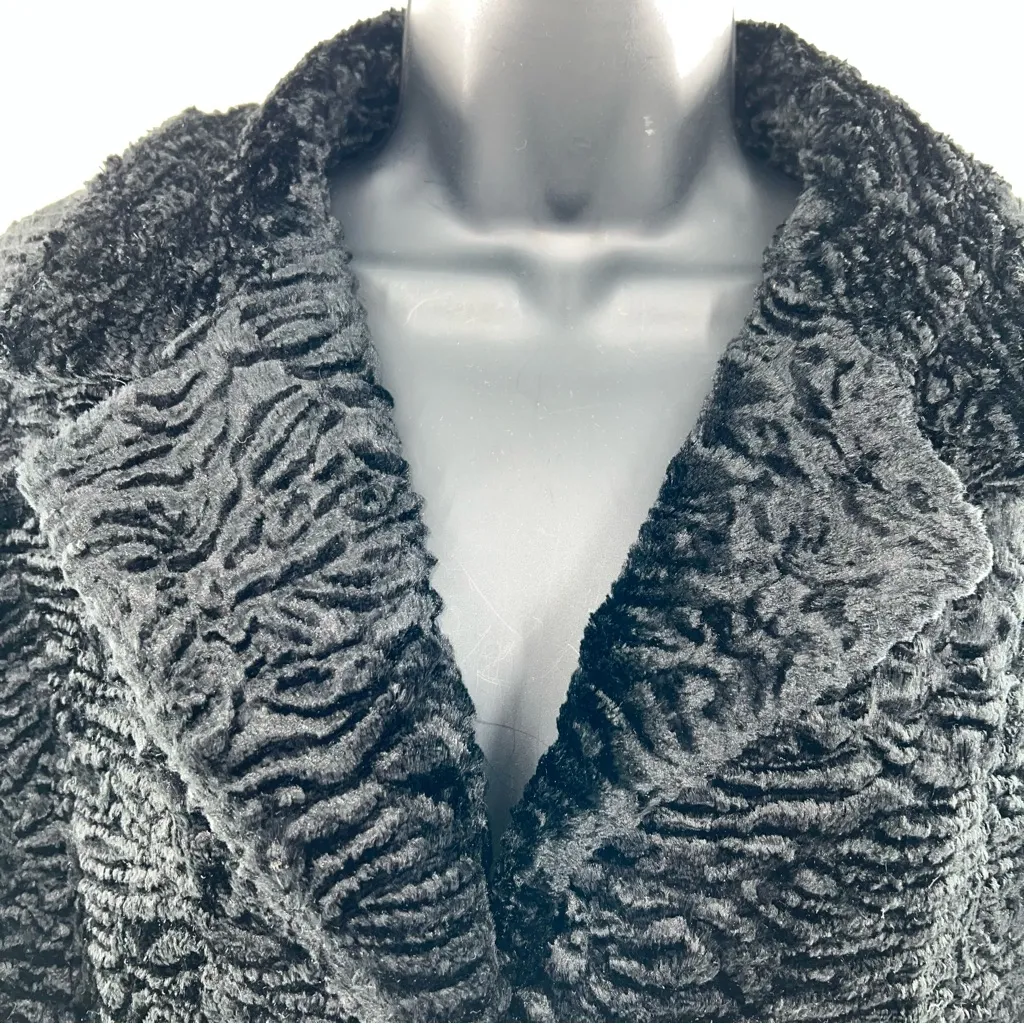 Kate Hill Black Faux Persian Lamb Teddy Winter Coat w/Pockets & Snap Front-Sz 12 - Image 3