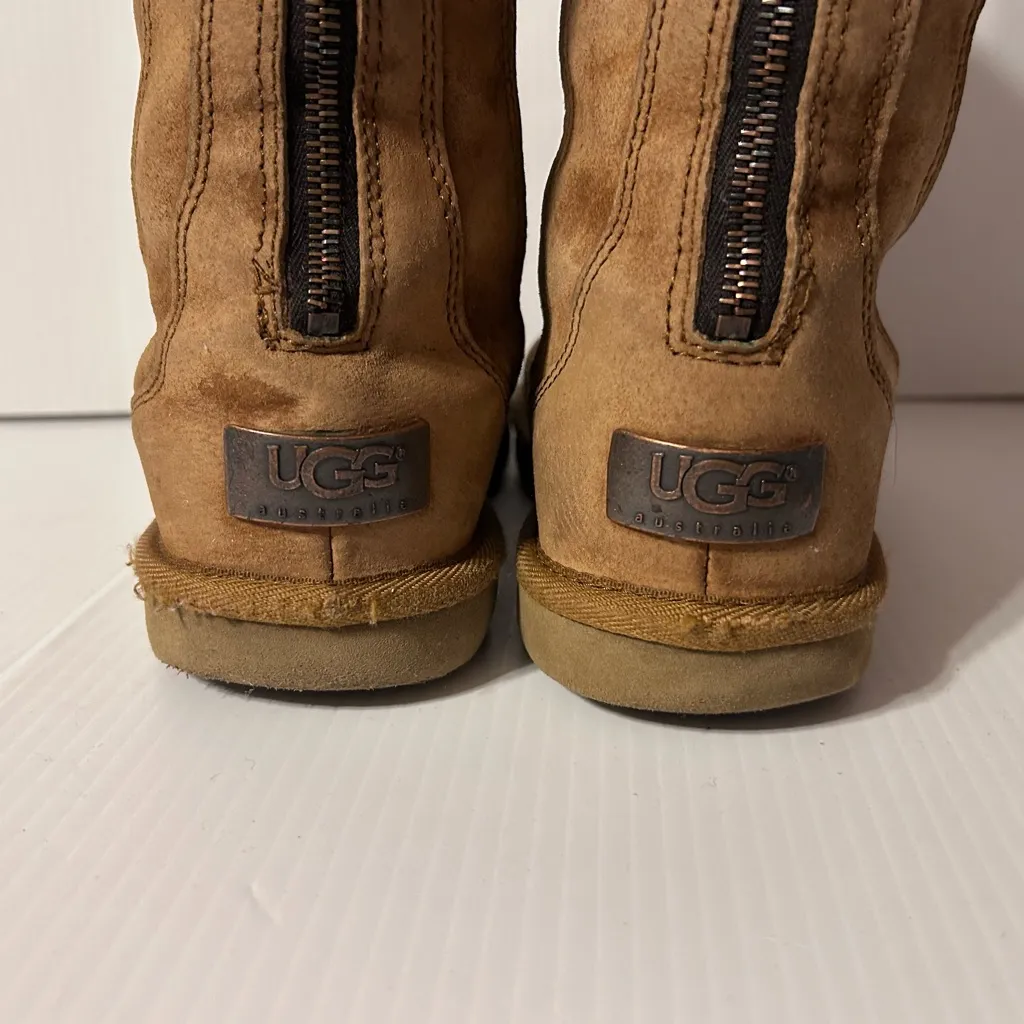 UGG S/N 5119 brown leather skeepskin lined tall boots women size 6 - Image 7