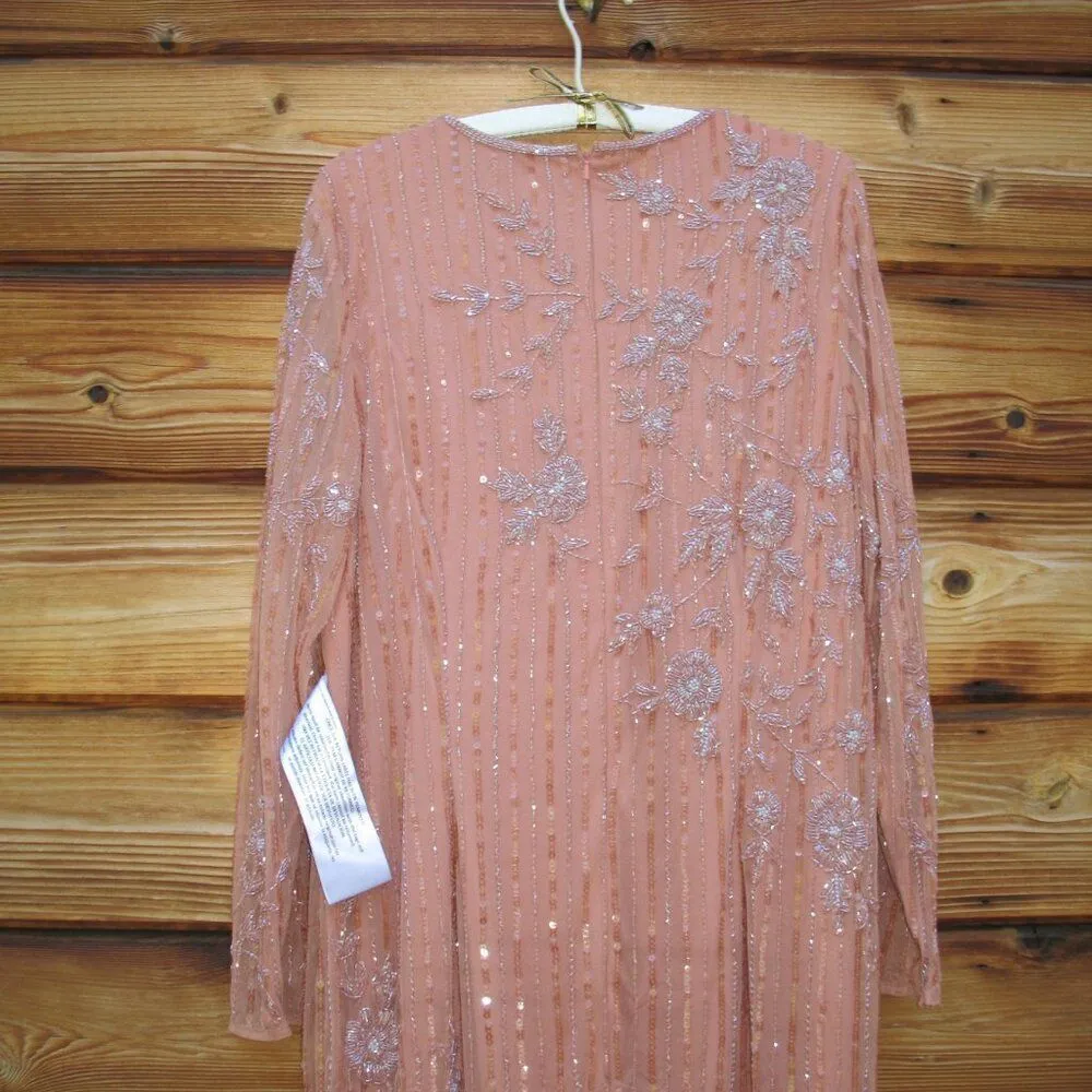 Mac Duggal 93626 High Neck Illusion Embellished Gown Dress Rose 14 - Image 12