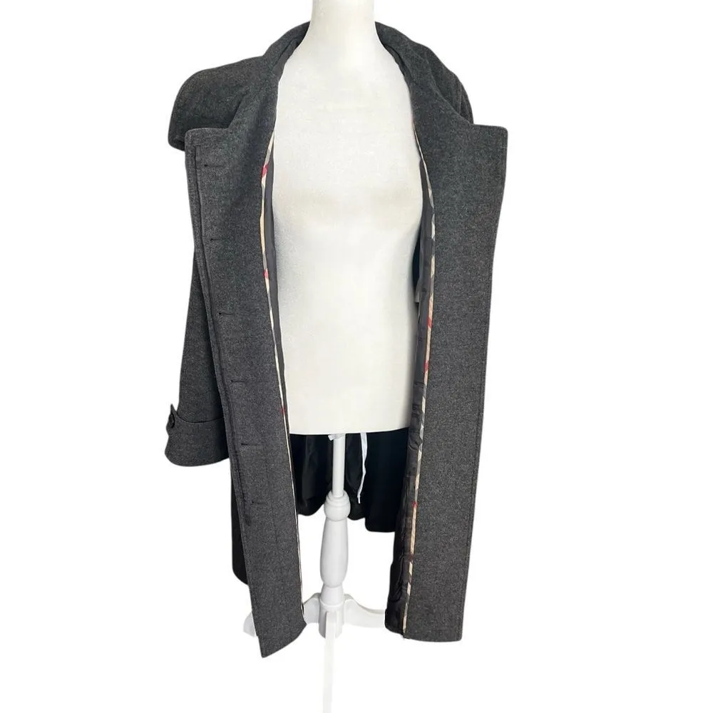 Burberry London Wool Cashmere Coat Gray Long Wrap Collar Back Belt UK 6 US 4 - Image 7